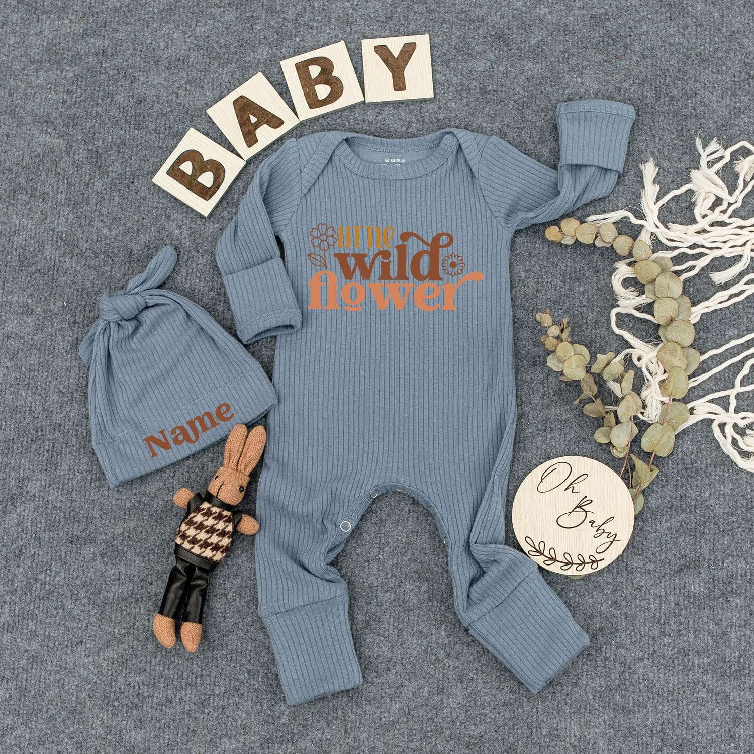 Little Wild Flower Baby Bodysuit Hat Set Cute Floral Newborn Infant Custom Sleepsuit New Mom Gift Soft Gender Neutral Romper