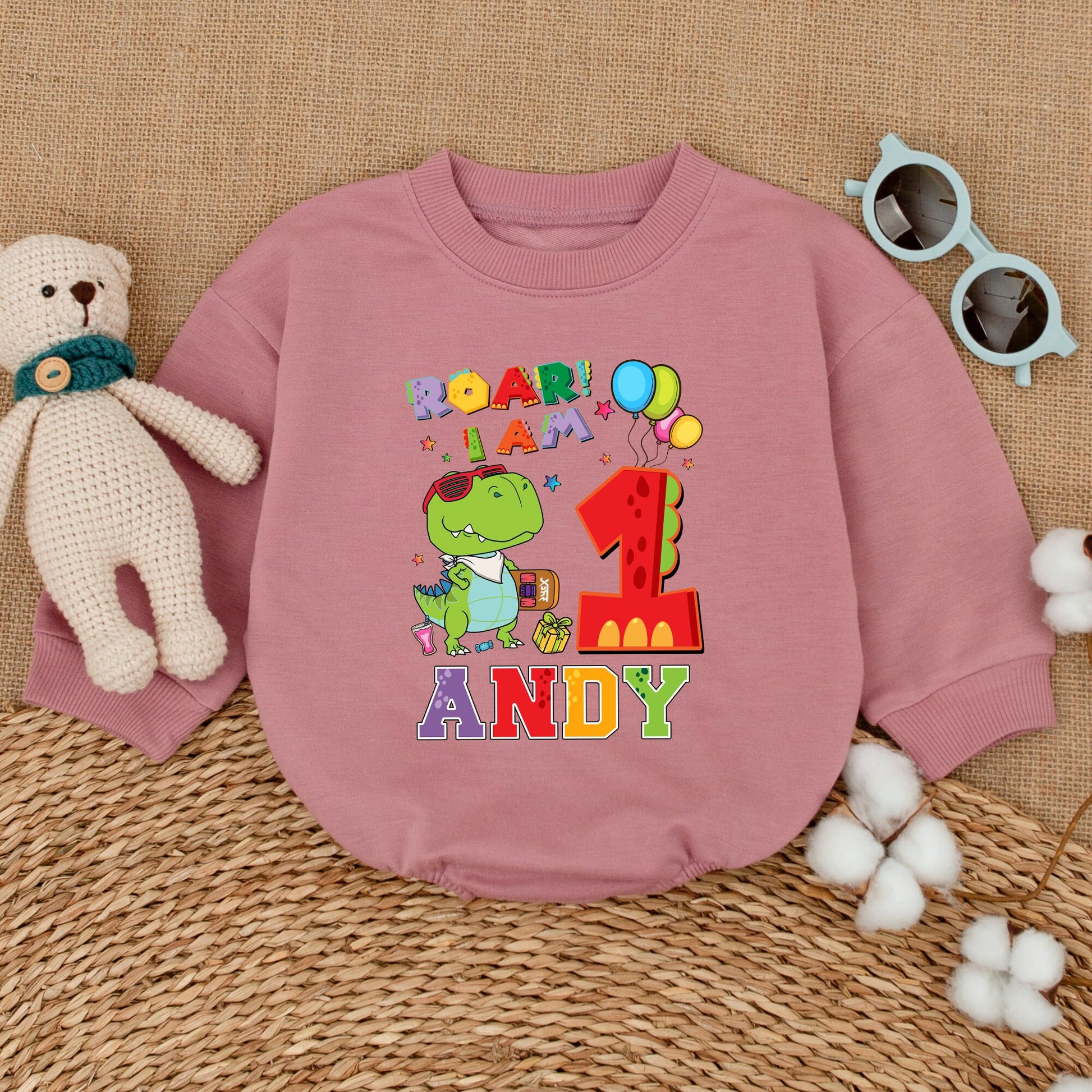 Personalized Roar I Am One First Birthday Dinosaur Romper with Cool Cartoon Dino Design Vibrant Baby Boy Girl Infant Cake Smash Outfit Comfortable