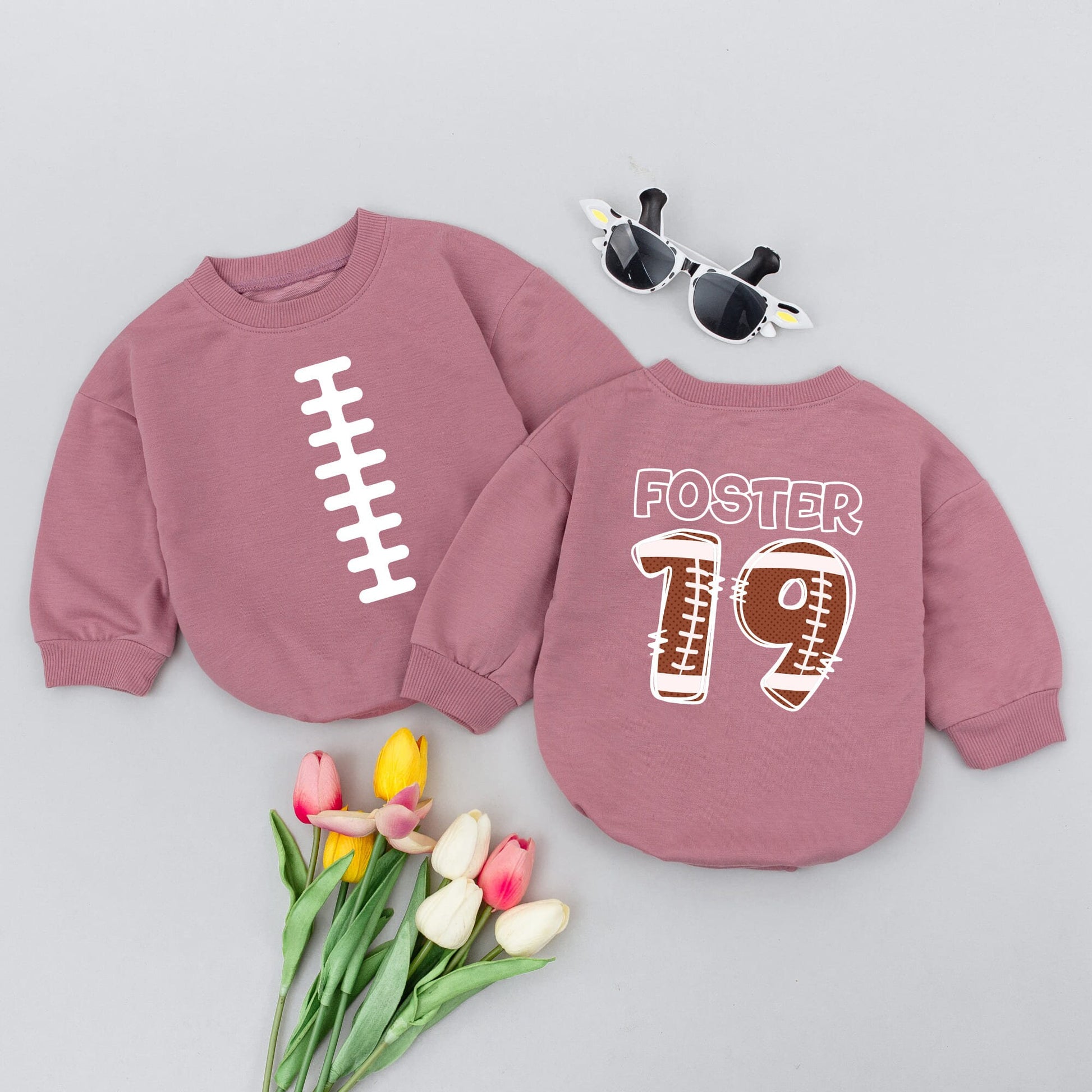 Personalized Football Baby Romper with Name Number on Back Sporty Playful Infant Outfit White Laces Design for Game Day Baby Shower Gift