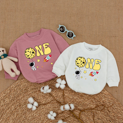 Personalized Space Astronaut 1st Birthday Bubble Romper Whimsical Rocket Stars Yellow Red Black Baby Bodysuit Outfit