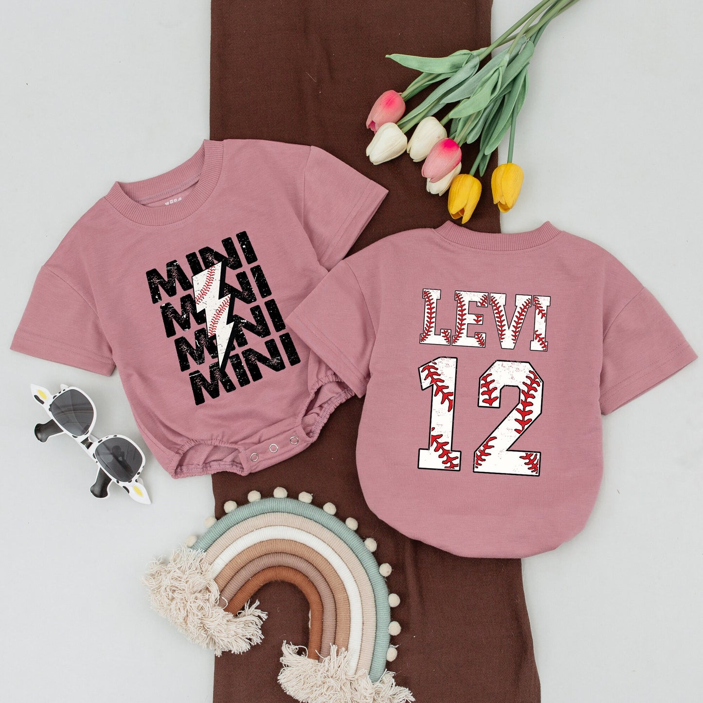 Personalized Baseball Family Matching Shirts for Mom, Mama, Mini, and Rookie featuring stitched baseball graphics, perfect for game day.