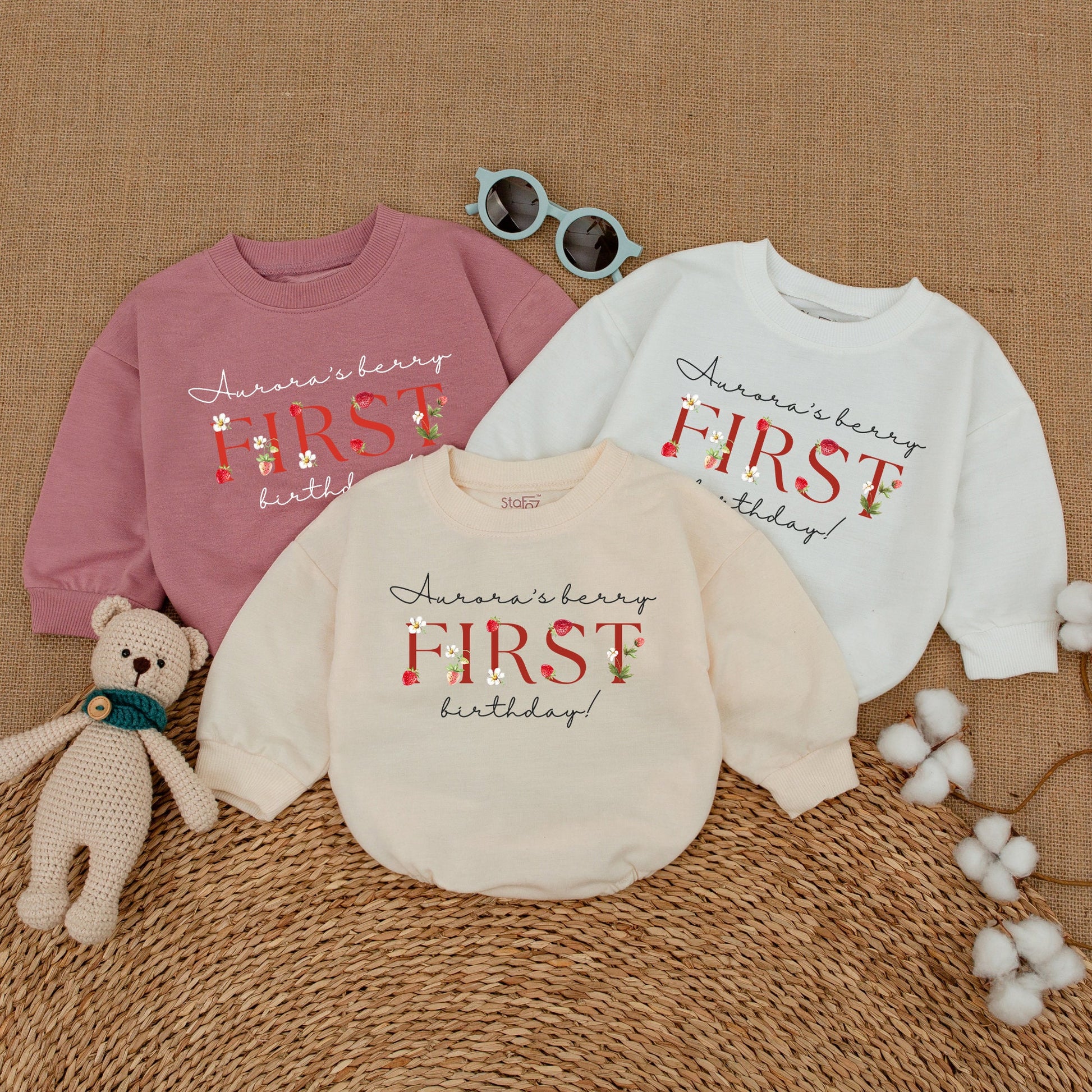 Personalized Berry First Birthday Romper Sweet Strawberry Smash Cake Outfit for Baby Girl with Whimsical Flower Design Comfortable Bodysuit