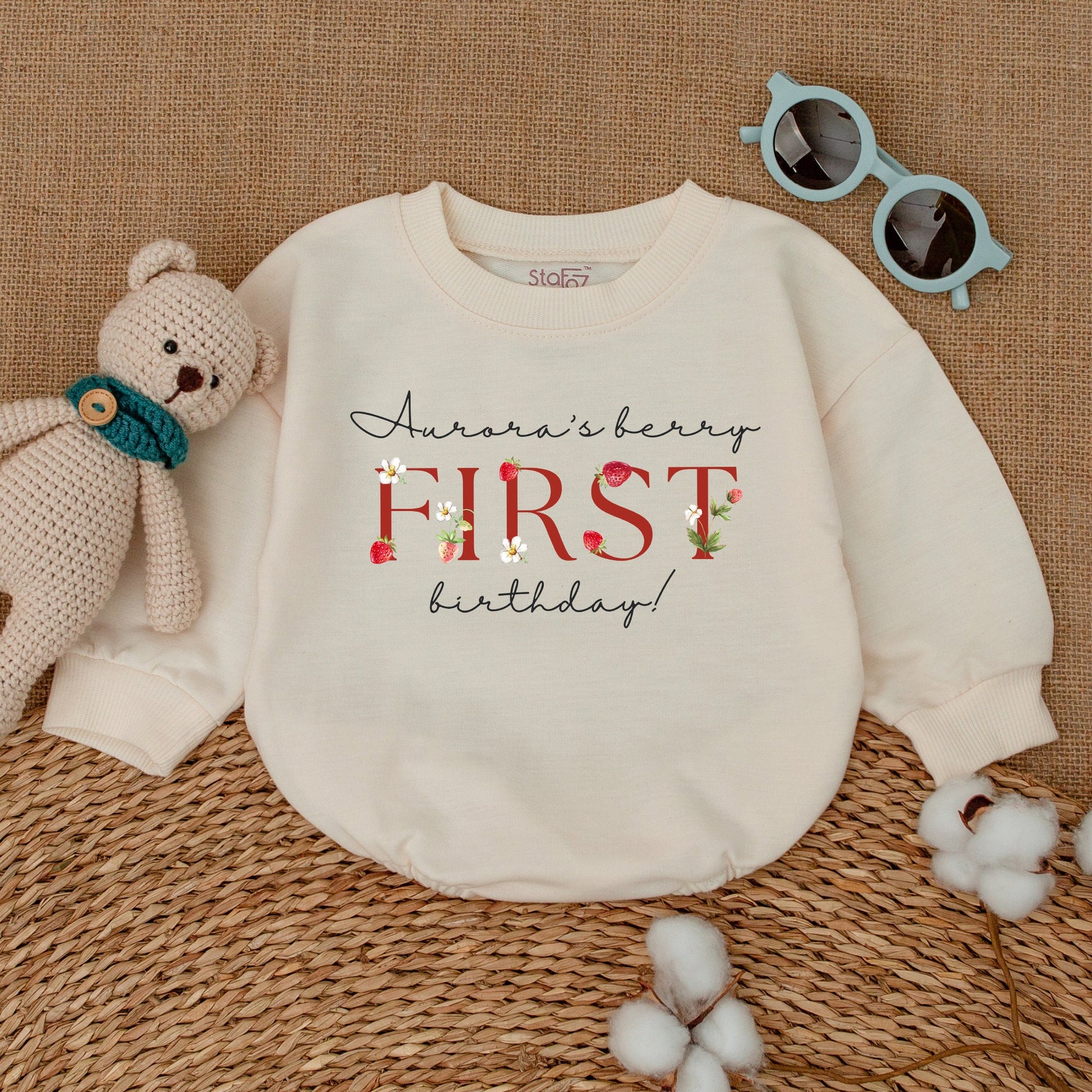 Personalized Berry First Birthday Romper Sweet Strawberry Smash Cake Outfit for Baby Girl with Whimsical Flower Design Comfortable Bodysuit