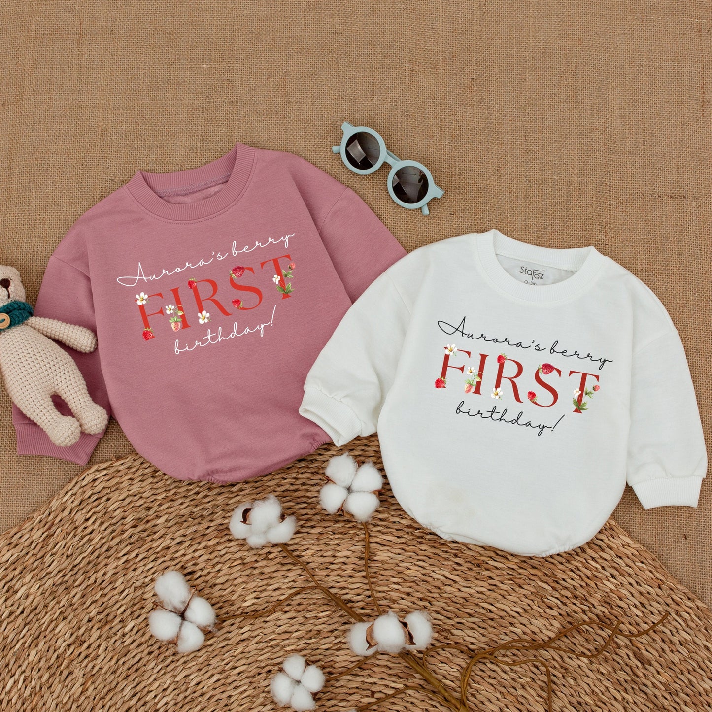 Personalized Berry First Birthday Romper Sweet Strawberry Smash Cake Outfit for Baby Girl with Whimsical Flower Design Comfortable Bodysuit
