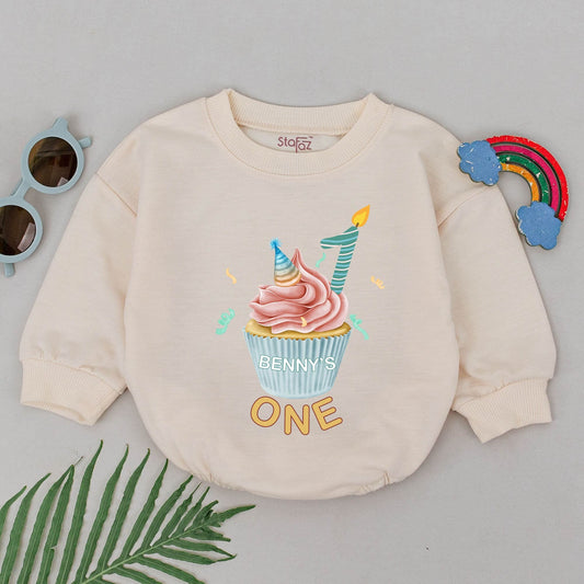 First Birthday Cupcake Bubble Romper Baby Bodysuit Outfit for Sweet Boy Girl 1st Birthday Party Celebration Baby Shower Gift Comfortable Soft Infant Clothing
