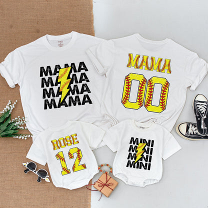Personalized Mommy and Me Softball Shirts Rookie Baby Bodysuit Softball Mom Tee Game Day Apparel Comfortable Cotton Gift