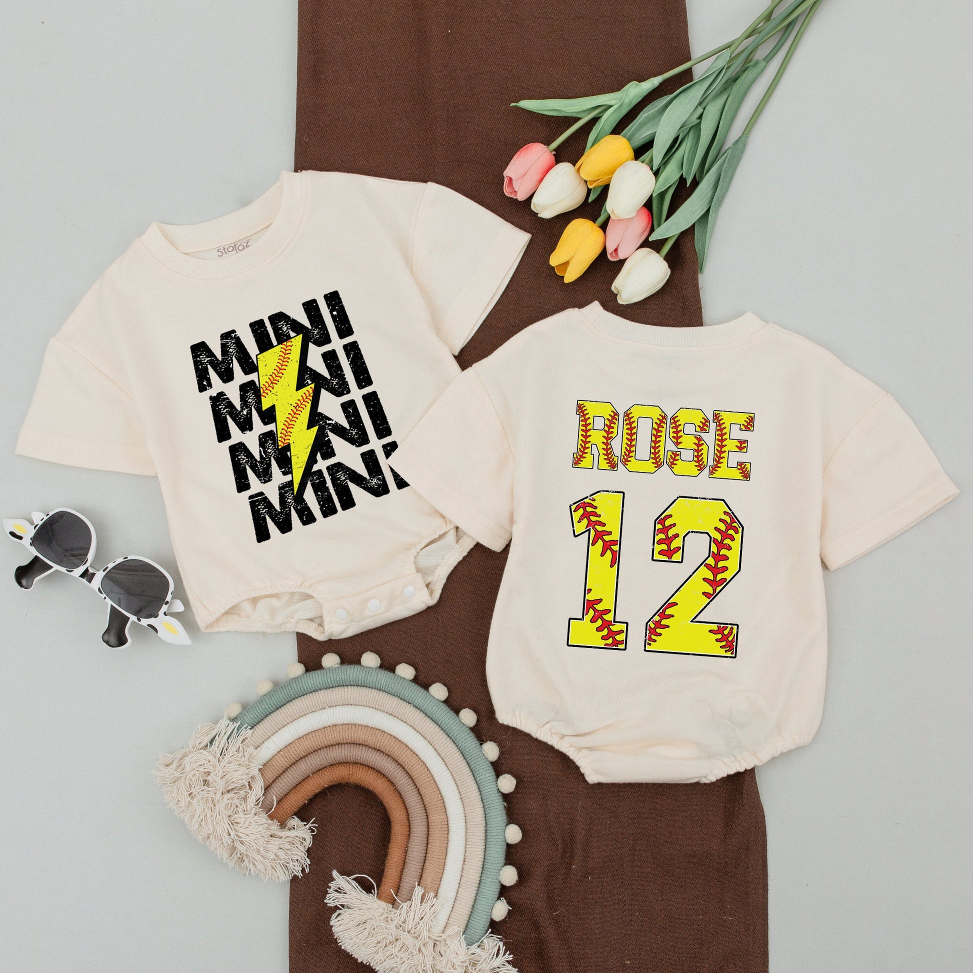 Personalized Mommy and Me Softball Shirts Rookie Baby Bodysuit Softball Mom Tee Game Day Apparel Comfortable Cotton Gift