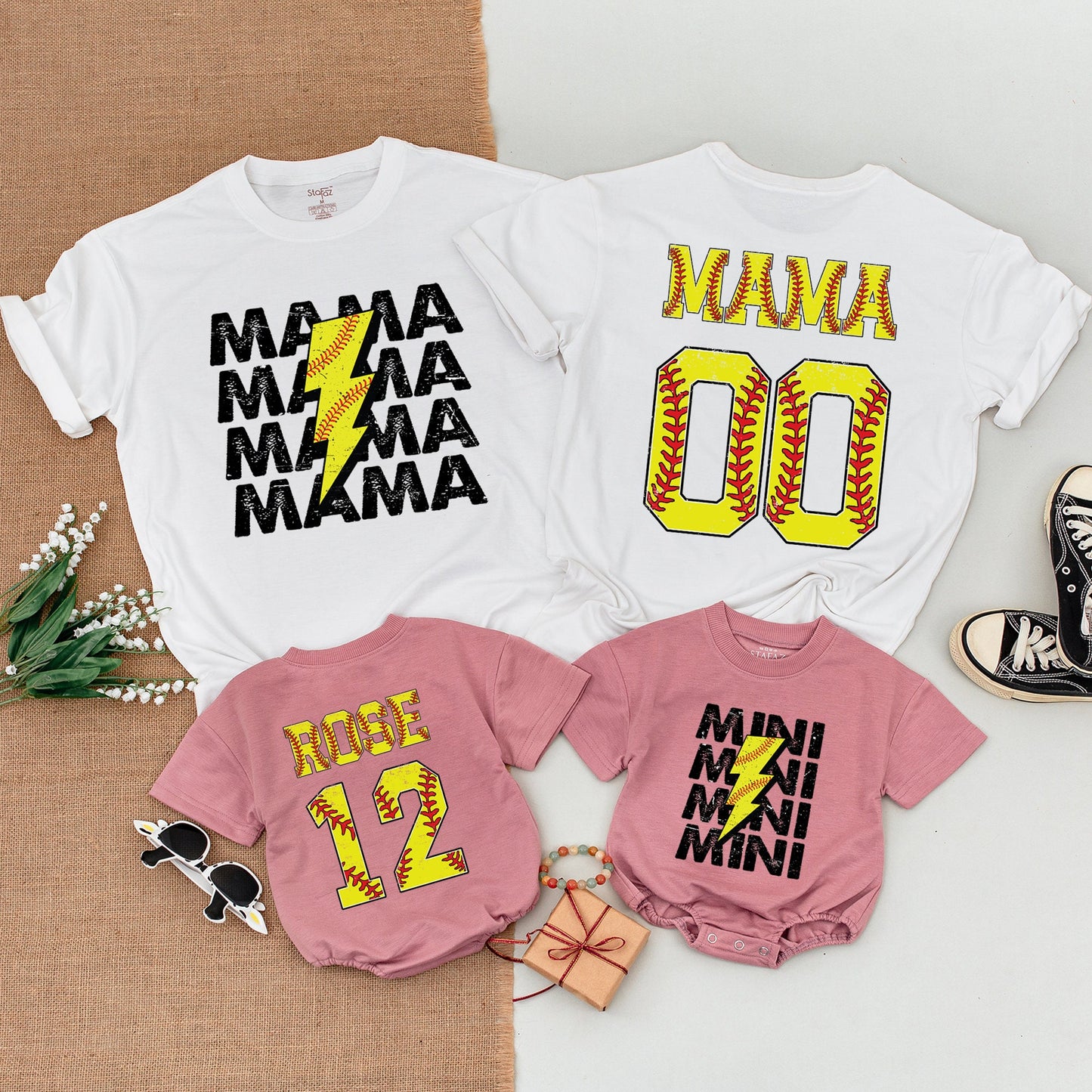 Personalized Mommy and Me Softball Shirts Rookie Baby Bodysuit Softball Mom Tee Game Day Apparel Comfortable Cotton Gift