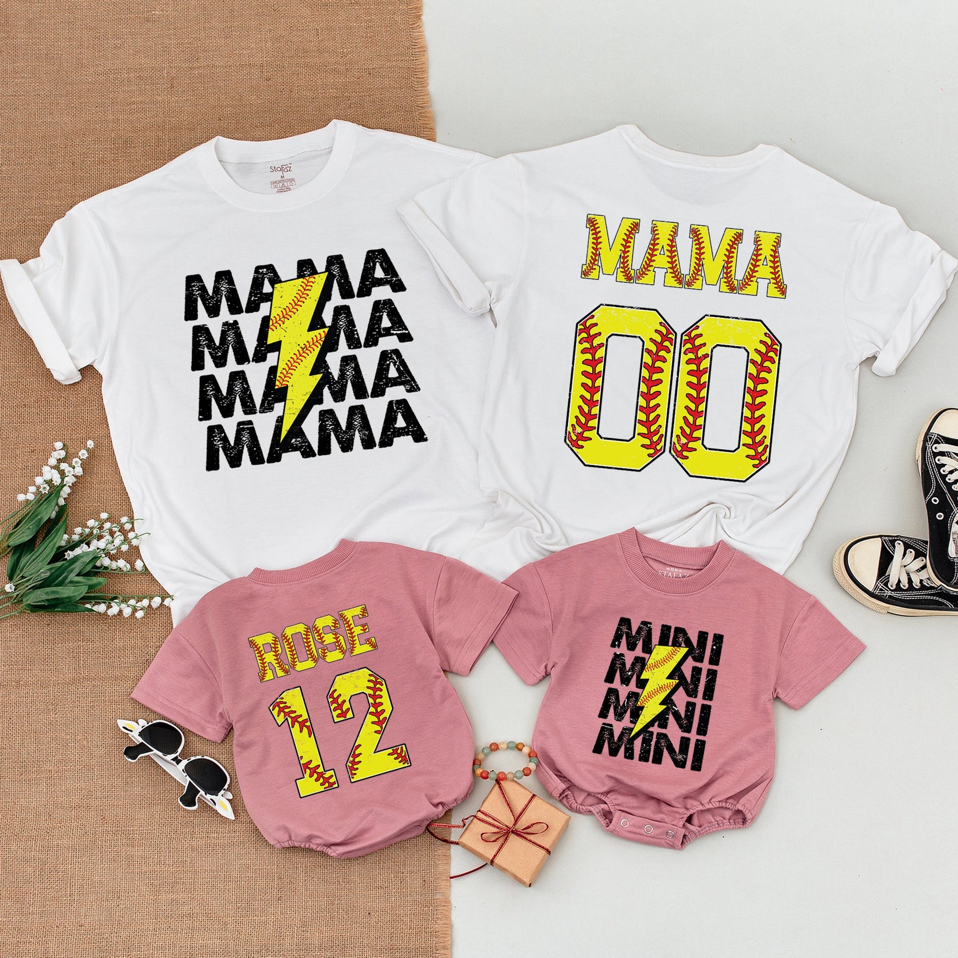 Personalized Mommy and Me Softball Shirts Rookie Baby Bodysuit Softball Mom Tee Game Day Apparel Comfortable Cotton Gift