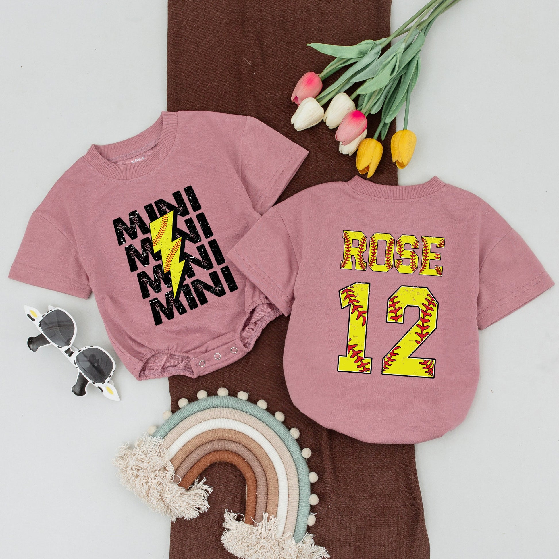 Personalized Mommy and Me Softball Shirts Rookie Baby Bodysuit Softball Mom Tee Game Day Apparel Comfortable Cotton Gift
