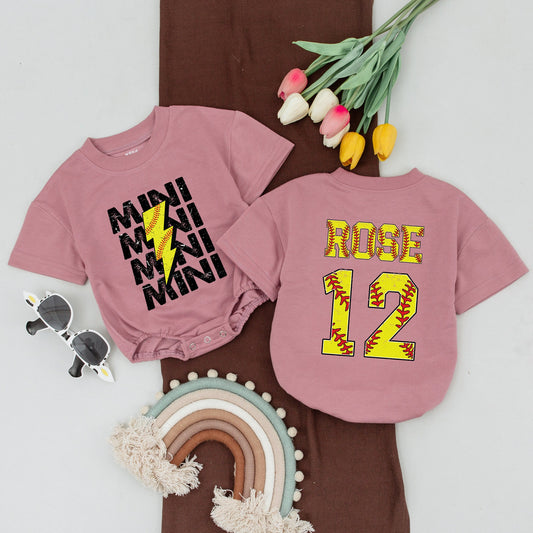 Personalized Mommy and Me Softball Shirts Rookie Baby Bodysuit Softball Mom Tee Game Day Apparel Comfortable Cotton Gift