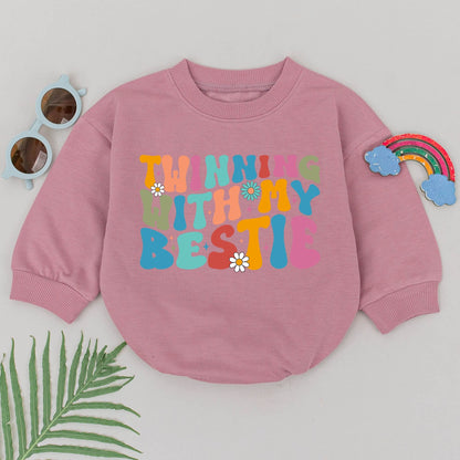 Twinning With My Bestie Retro Romper Pastel Daisy Baby Bodysuit 70s Vintage Cousin Matching Outfit Infant Shower Gift for Best Friends