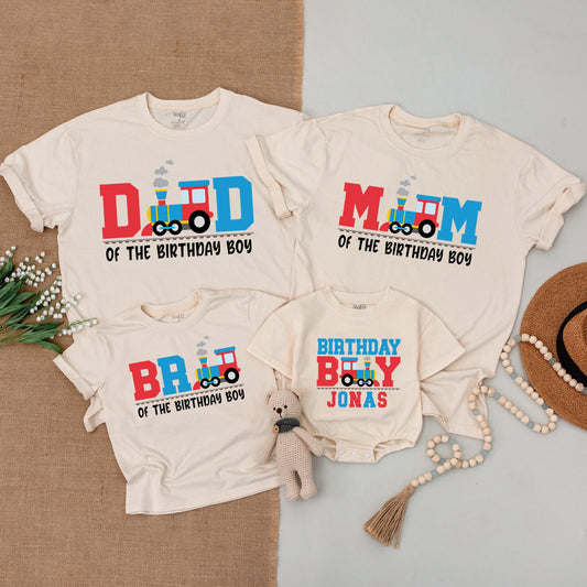 Personalized Matching Family Train Birthday Shirts Baby Boy Outfit Red Blue Cartoon Train Design First Year Celebration Gift