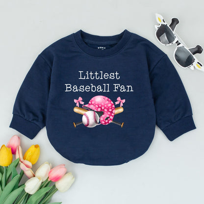 Littlest Baseball Fan Baby Romper Pink Helmet Bow Baseball Graphic Girl Bodysuit Cute Sports Infant Outfit Pregnancy Announcement Shower Gift Newborn Clothing