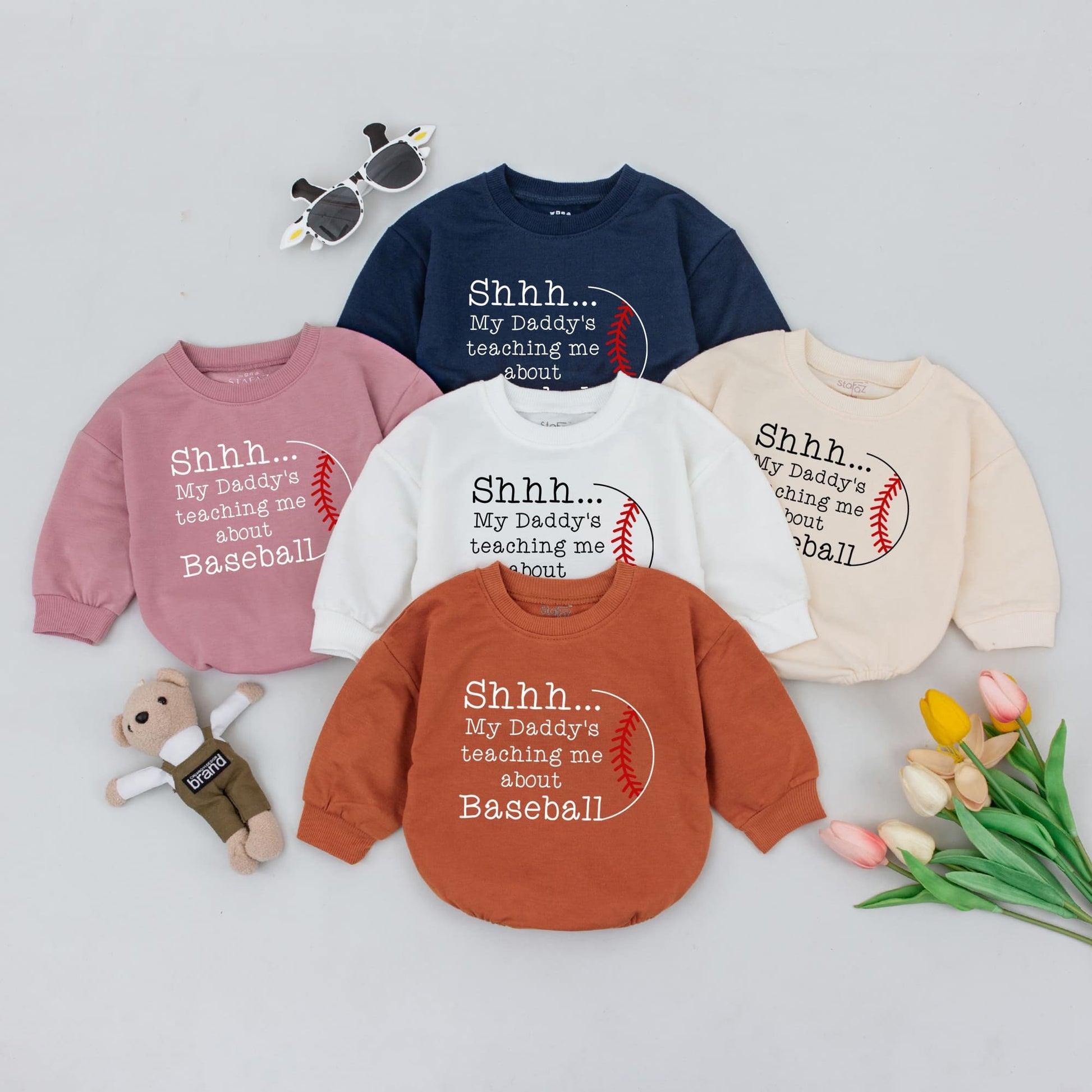 Shhh My Daddy's Teaching Me About Baseball Baby Romper, Minimalist Black and Red Baseball Graphic Newborn Bodysuit, Gender Neutral Sports Baby Shower Gift, Soft Summer Infant Clothing