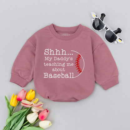 Shhh My Daddy's Teaching Me About Baseball Baby Romper, Minimalist Black and Red Baseball Graphic Newborn Bodysuit, Gender Neutral Sports Baby Shower Gift, Soft Summer Infant Clothing