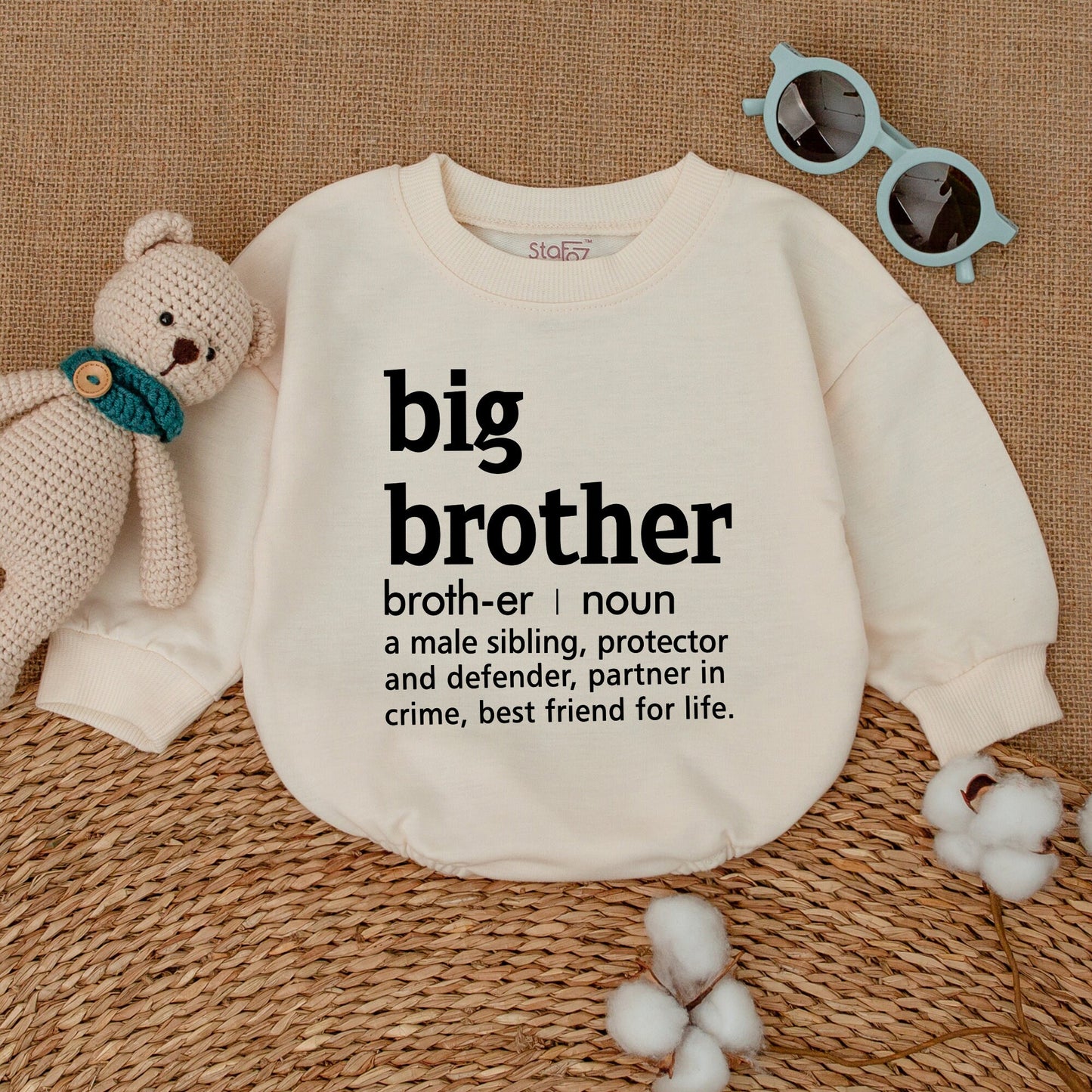 Big Brother Definition Romper Baby Bodysuit Pregnancy Announcement Gift Black Ink Modern Simple Style Newborn Cotton Comfort Sibling Matching Outfit