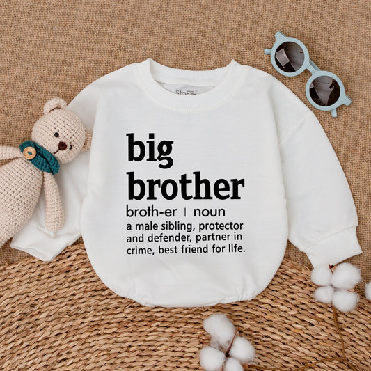 Big Brother Definition Romper Baby Bodysuit Pregnancy Announcement Gift Black Ink Modern Simple Style Newborn Cotton Comfort Sibling Matching Outfit