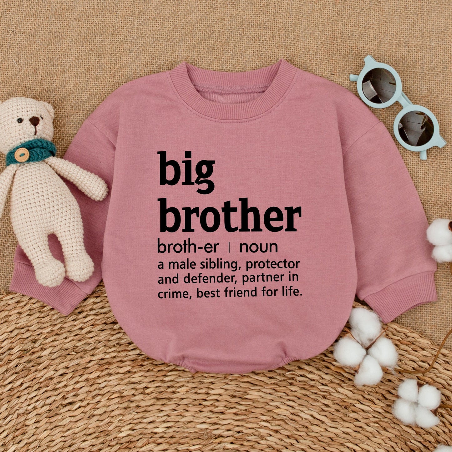 Big Brother Definition Romper Baby Bodysuit Pregnancy Announcement Gift Black Ink Modern Simple Style Newborn Cotton Comfort Sibling Matching Outfit