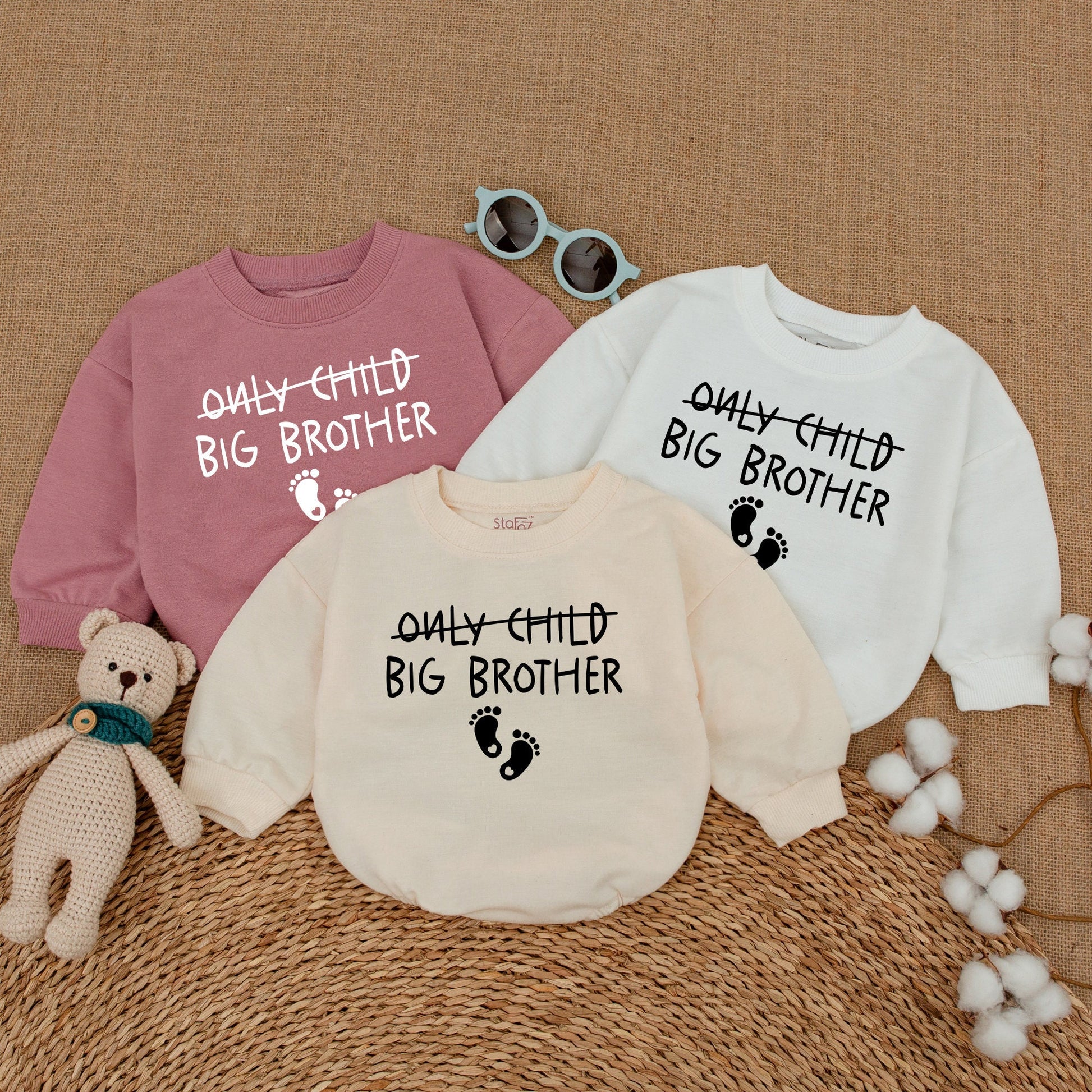 Only Child Crossed Out Big Brother Romper Baby Boy Pregnancy Announcement Newborn Bubble Bodysuit Footprint Design Gift