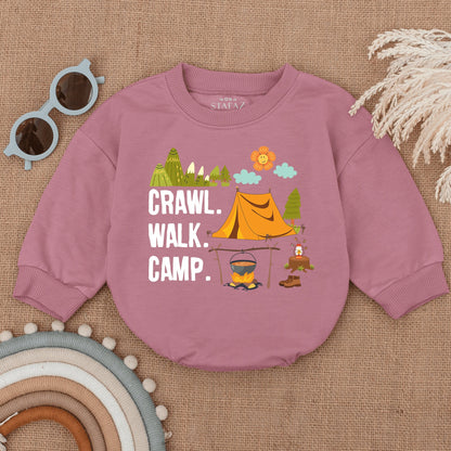 Crawl Walk Camp Baby Romper Cute Camping Infant Bodysuit with Mountain Tent Design Smiling Flower Cheerful Newborn Adventurer Outfit