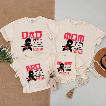 Custom Matching Family Birthday Ninja Shirts with Black and Red Cartoon Ninja for Mom Dad Bro First Birthday Boy Outfit Bodysuit Karate Party