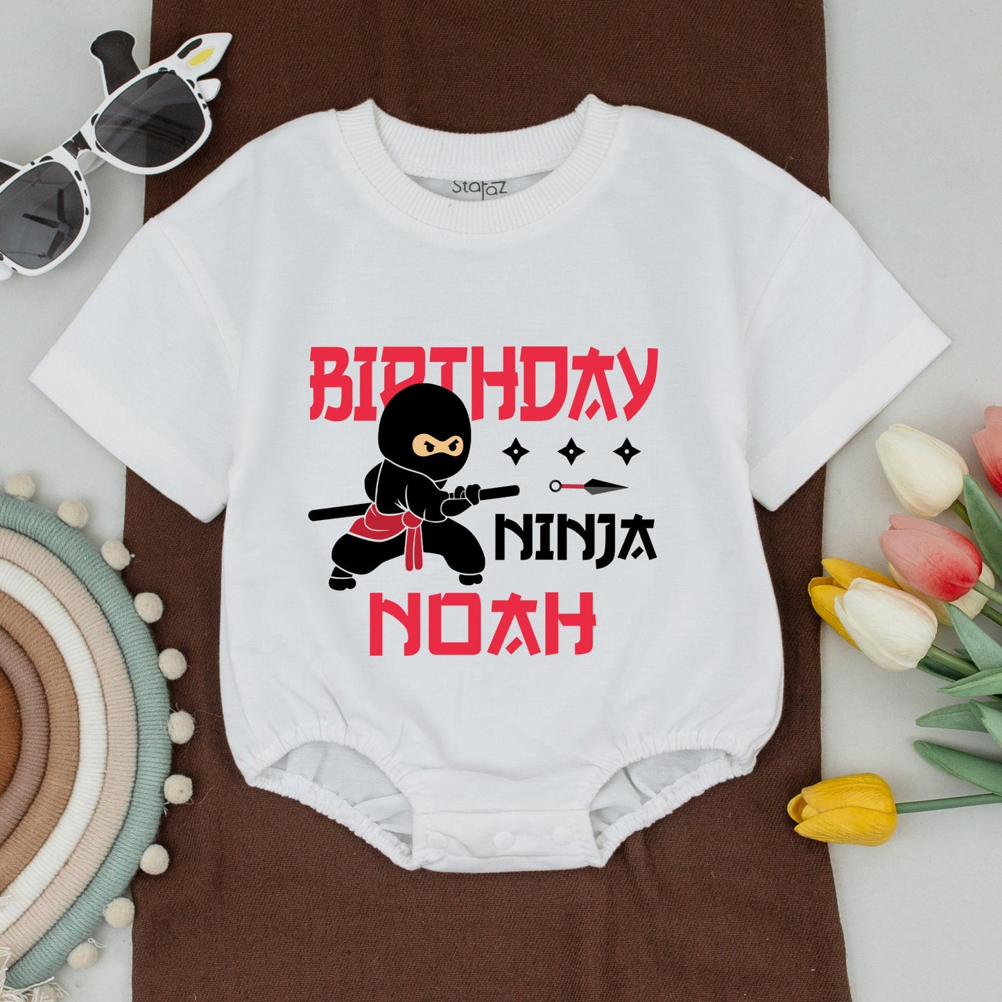 Custom Matching Family Birthday Ninja Shirts with Black and Red Cartoon Ninja for Mom Dad Bro First Birthday Boy Outfit Bodysuit Karate Party