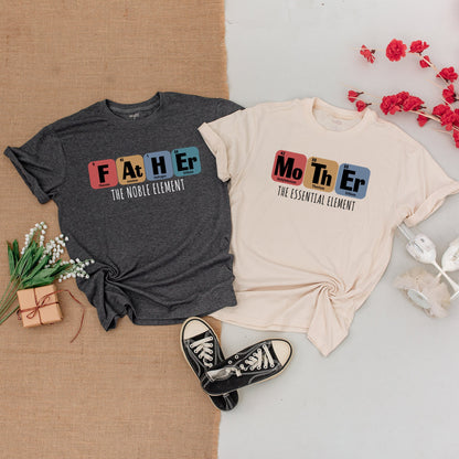 Periodic Table Family Matching Shirts Science Elements Outfits featuring Father Mother Brother Baby Designs and Noble Essential Magical Elements