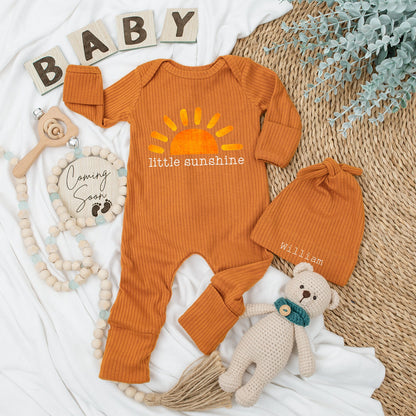 Sweet Little Sunshine Baby Bodysuit and Hat Set Bright Orange Sun Graphic Infant Girl Unisex Baby Shower Gift Coming Home Outfit Soft Keepsake