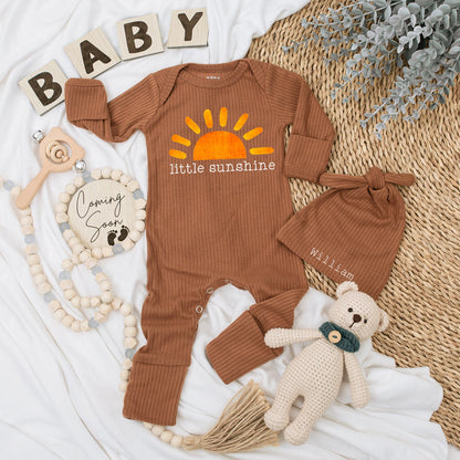 Sweet Little Sunshine Baby Bodysuit and Hat Set Bright Orange Sun Graphic Infant Girl Unisex Baby Shower Gift Coming Home Outfit Soft Keepsake