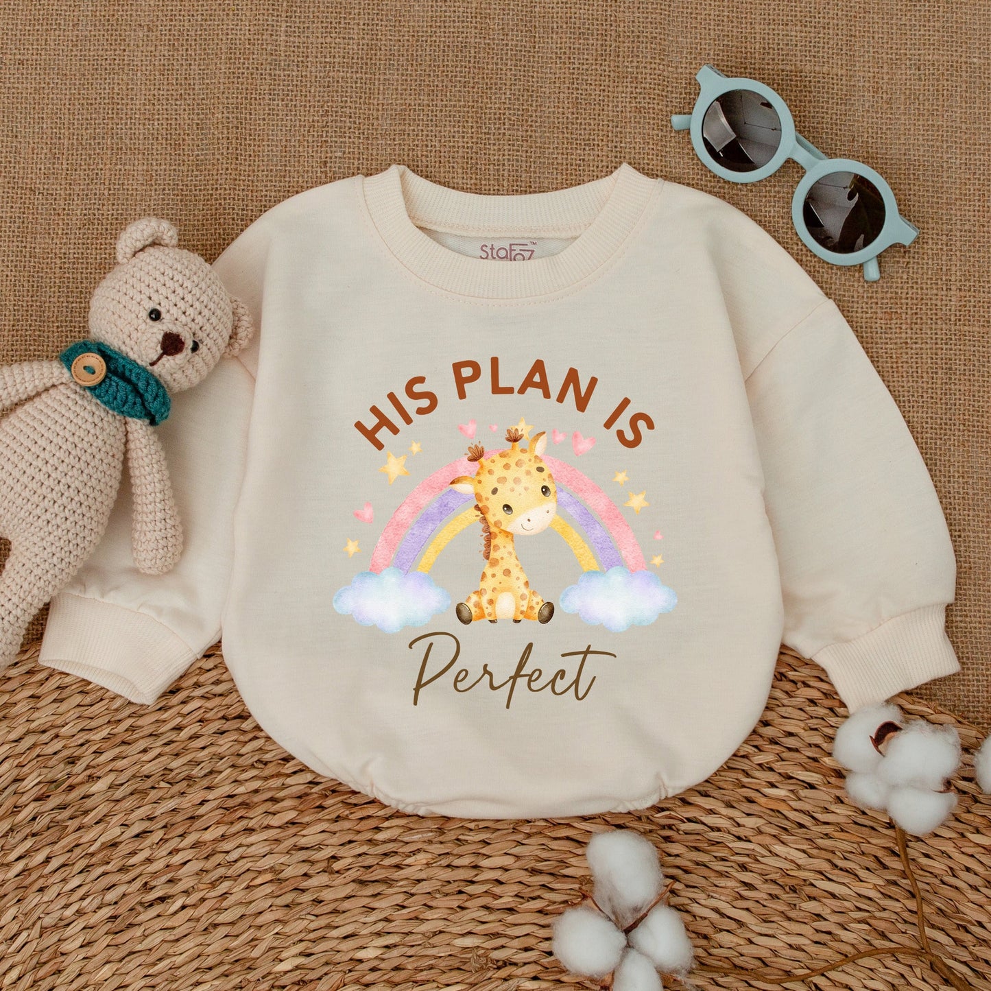 His Plan Is Perfect Giraffe Rainbow Baby Romper Bodysuit for IVF Miracle Baby Reveal Pregnancy Announcement New Baby Shower Gift Cute Newborn Clothes
