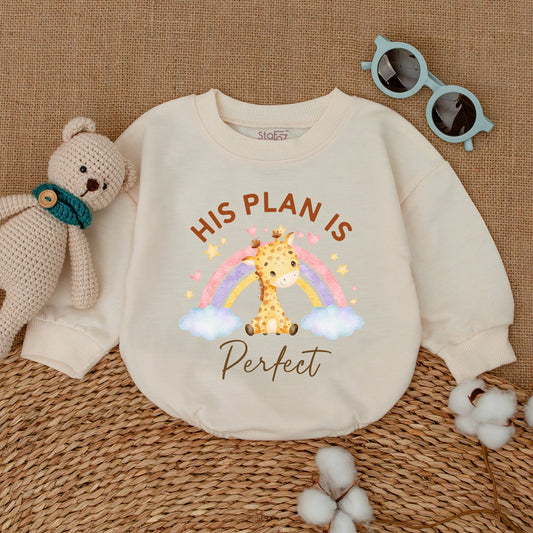 His Plan Is Perfect Giraffe Rainbow Baby Romper Bodysuit for IVF Miracle Baby Reveal Pregnancy Announcement New Baby Shower Gift Cute Newborn Clothes