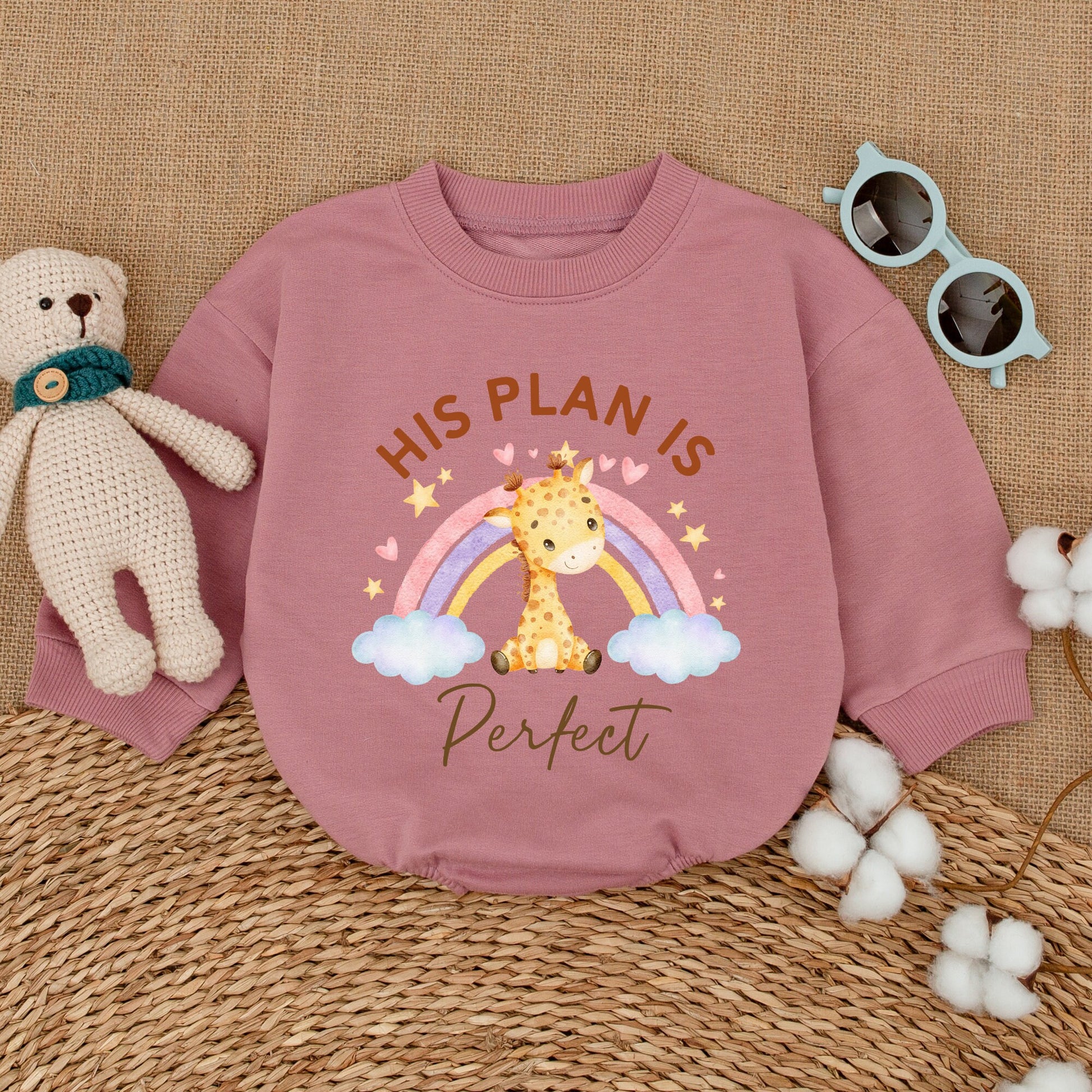 His Plan Is Perfect Giraffe Rainbow Baby Romper Bodysuit for IVF Miracle Baby Reveal Pregnancy Announcement New Baby Shower Gift Cute Newborn Clothes