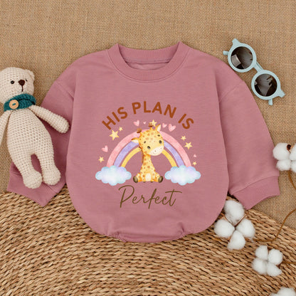 His Plan Is Perfect Giraffe Rainbow Baby Romper Bodysuit for IVF Miracle Baby Reveal Pregnancy Announcement New Baby Shower Gift Cute Newborn Clothes