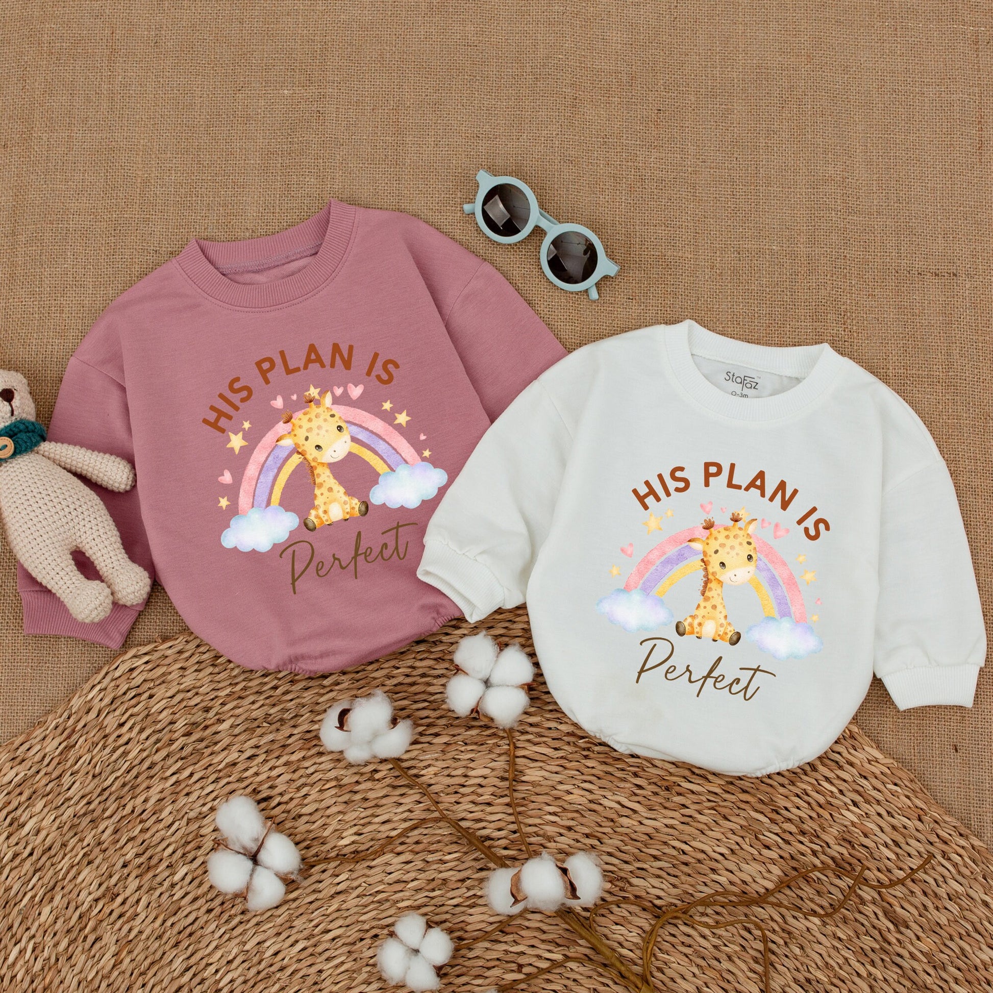 His Plan Is Perfect Giraffe Rainbow Baby Romper Bodysuit for IVF Miracle Baby Reveal Pregnancy Announcement New Baby Shower Gift Cute Newborn Clothes