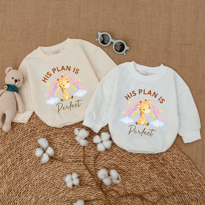 His Plan Is Perfect Giraffe Rainbow Baby Romper Bodysuit for IVF Miracle Baby Reveal Pregnancy Announcement New Baby Shower Gift Cute Newborn Clothes