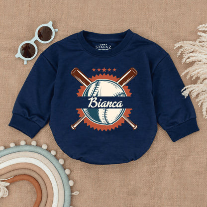 Personalized Vintage Baseball Romper for Baby Game Day Outfit with Sunburst Star Design and Name Infant Bodysuit Birthday Celebration Gift Clothes