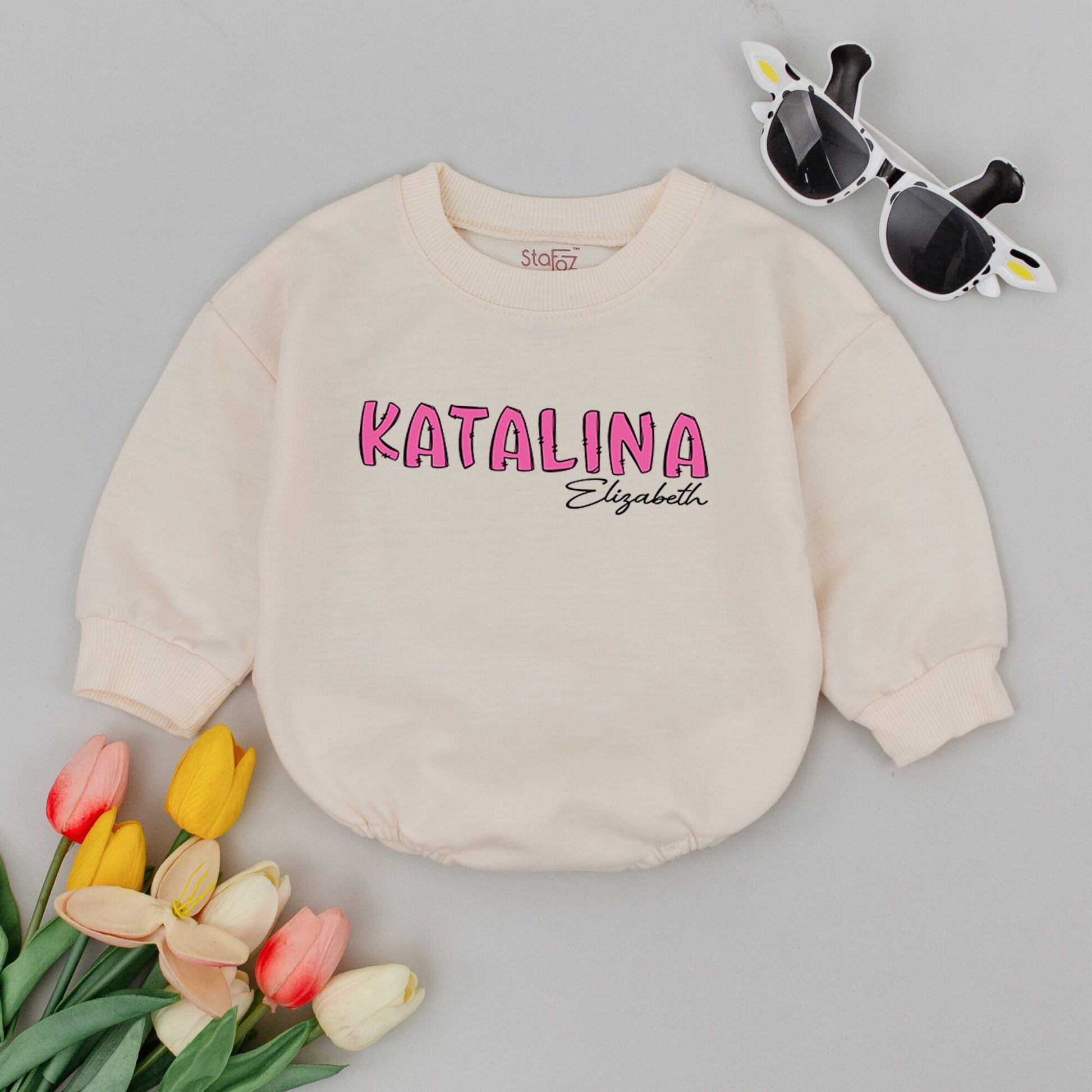 Personalized Baby Girl Name Bubble Romper soft comfy Baby Shower Gift New Baby Outfit Gender Neutral Newborn Coming Home Present