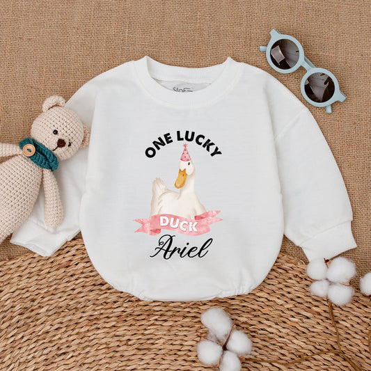 Personalized One Lucky Duck Baby Romper Cute Duckling Bodysuit So Dunkin' Cute Soft Cotton Baby Shower Gift Birthday Clothes