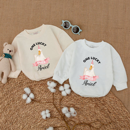 Personalized One Lucky Duck Baby Romper Cute Duckling Bodysuit So Dunkin' Cute Soft Cotton Baby Shower Gift Birthday Clothes
