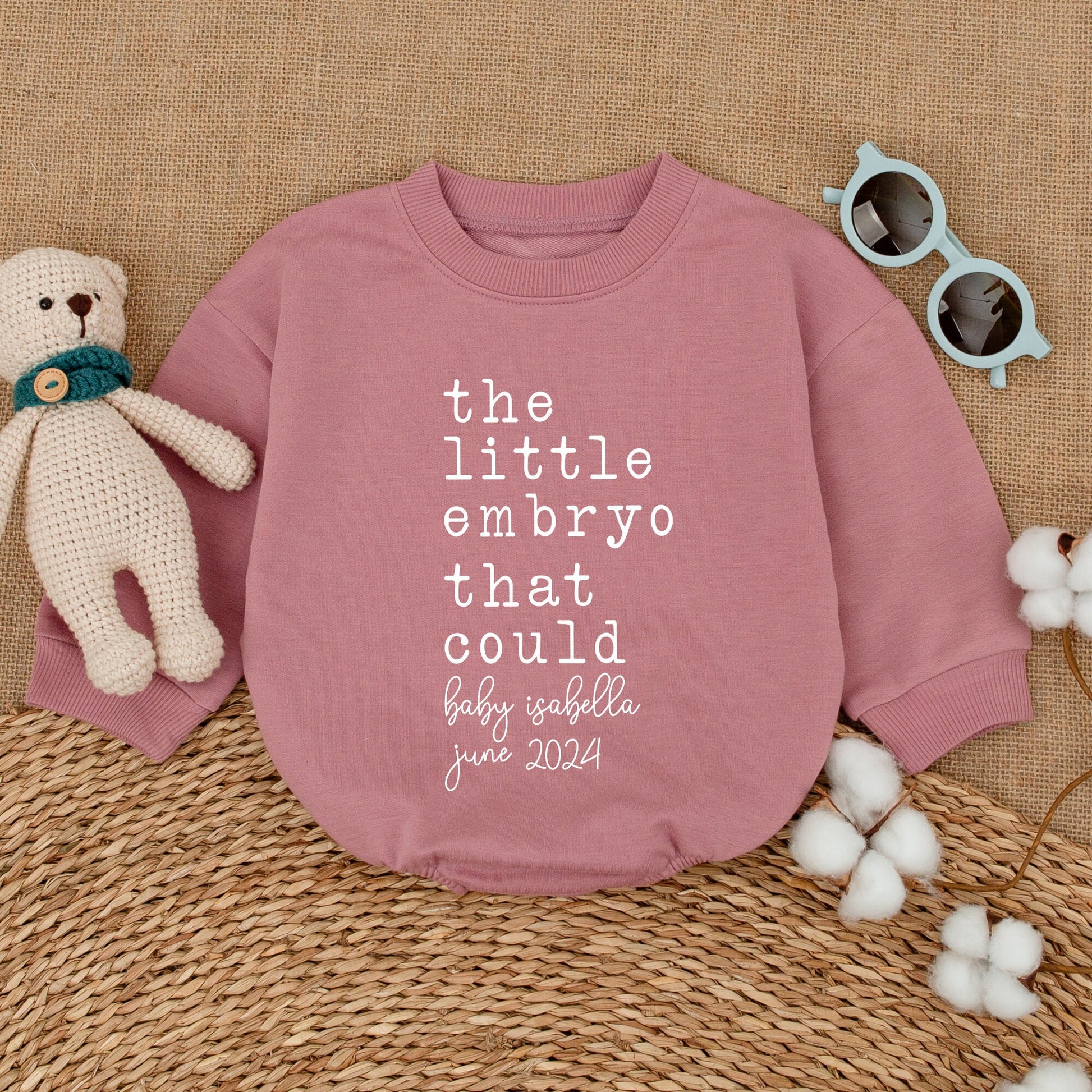 Personalized The Little Embryo That Could Romper a Modern IVF Baby Bodysuit with Your Baby's Name and Date Black Typography Newborn Gift Coming Home Outfit