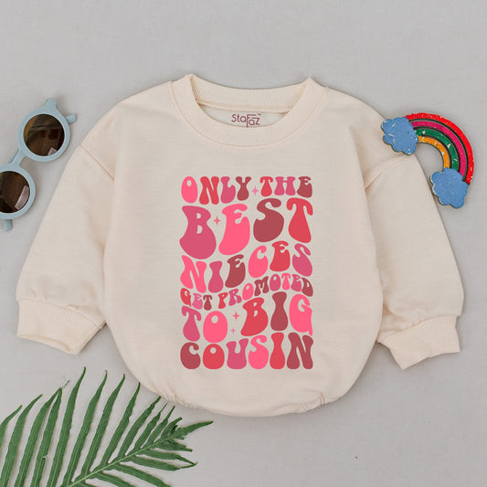 Only The Best Nieces Get Promoted To Big Cousin Retro Romper Pink Red Star Bodysuit Baby Shower Gift Soft Cotton Matching Infant Girl Outfit
