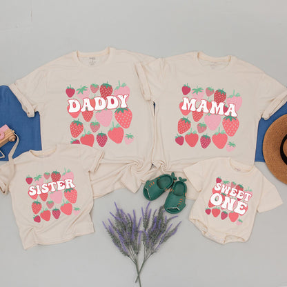 Custom Berry First Birthday Family Matching Strawberry Party Shirts for Mama Daddy Brother Sweet One Cute Retro 1st Birthday Outfits