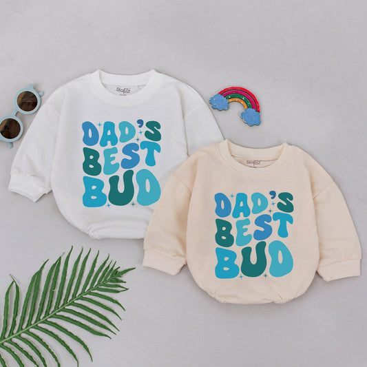 Dad's Best Bud Retro Groovy Romper Teal Blue Starburst Baby Boy Outfit Father's Day Gift for Son Newborn Baby Shower Present Soft Cotton