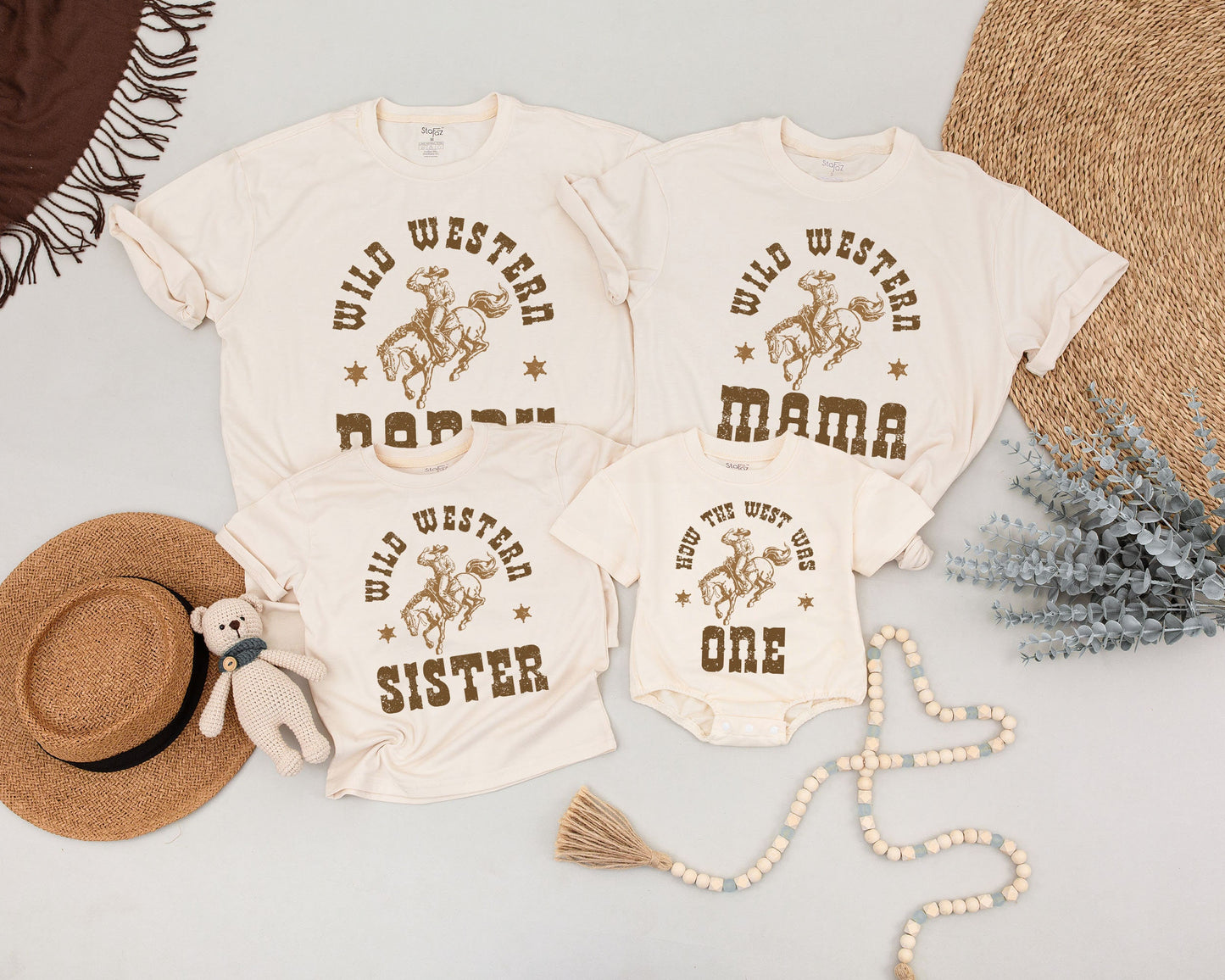 How The West Was One 1st Birthday Outfit Cowboy Rodeo Wild West Family Matching Shirts Vintage Rustic Distressed Style