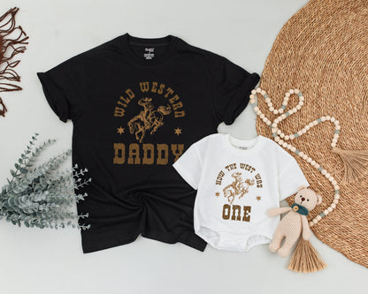 How The West Was One 1st Birthday Outfit Cowboy Rodeo Wild West Family Matching Shirts Vintage Rustic Distressed Style