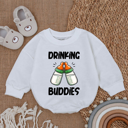 Cute Drinking Buddies Baby Romper Bodysuit with Clinking Bottles Design, Gender Neutral Baby Shower Gift for Twins, Soft Cotton Baby Girl Boy Outfit