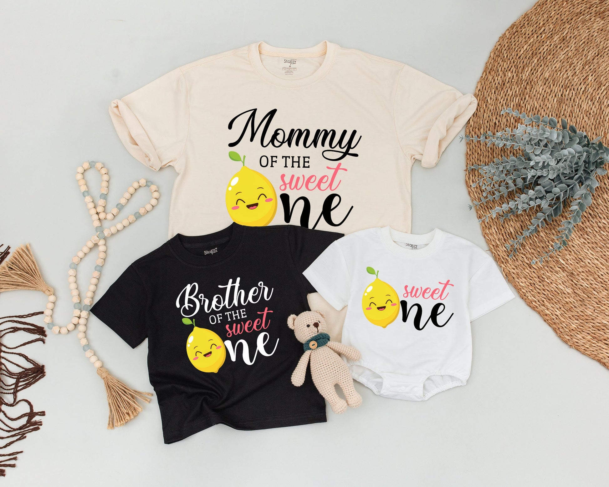 Personalized Sweet One Lemon First Birthday Shirts Matching Mommy and Me Family Baby Toddler Party Outfits Cheerful Lemonade Theme