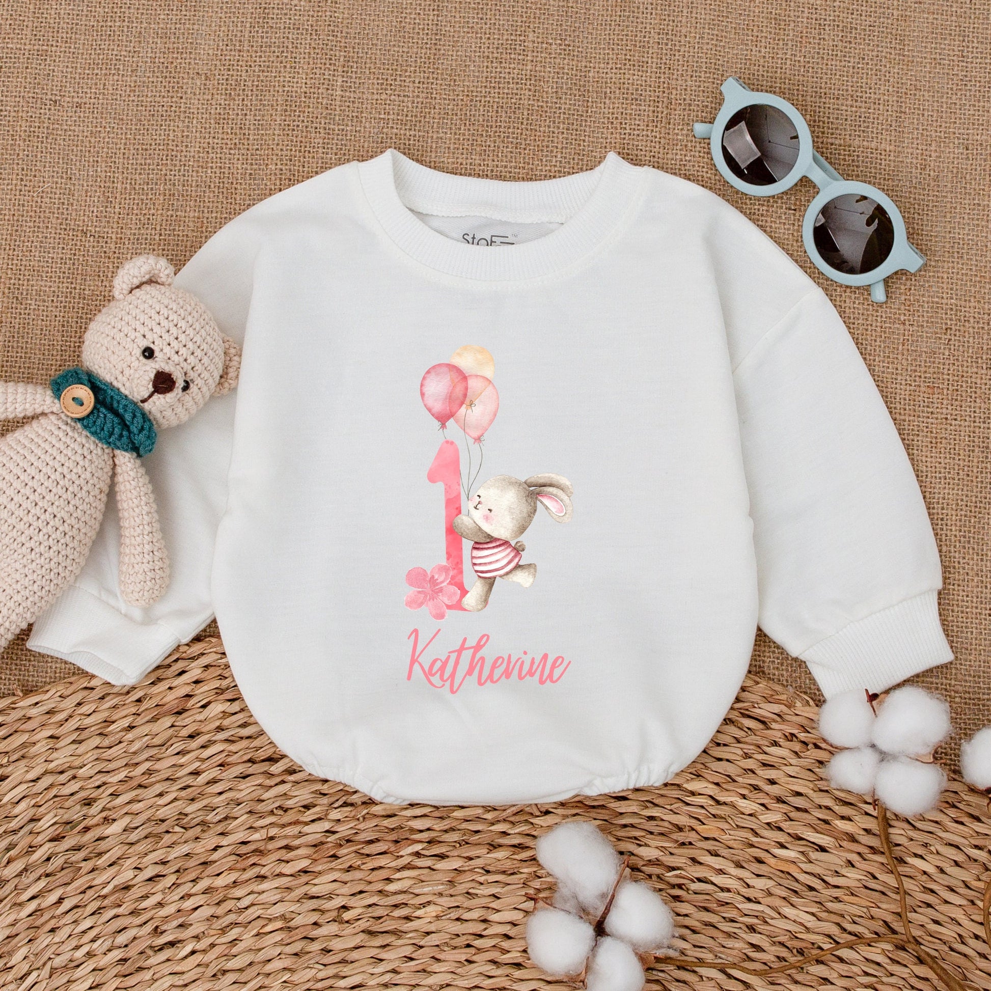 Personalized Some Bunny Is One Romper with Name for Baby Girl First Birthday Outfit Smash Cake Bubble Bodysuit Adorable Gift