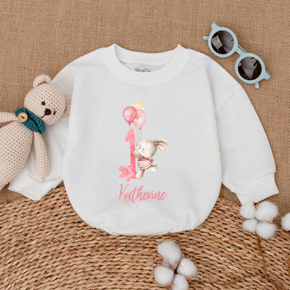 Personalized Some Bunny Is One Romper with Name for Baby Girl First Birthday Outfit Smash Cake Bubble Bodysuit Adorable Gift